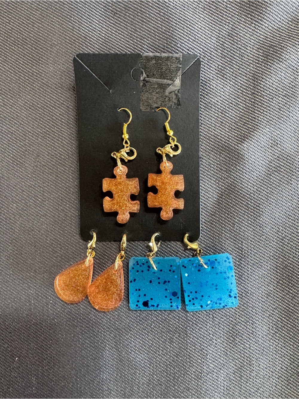 Handmade Blue Speckled & Copper Glitter Earring Set - Women Accessories